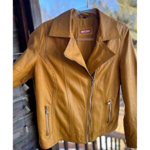 Joe Brown Designer Leather Moto Jacket in Mustard